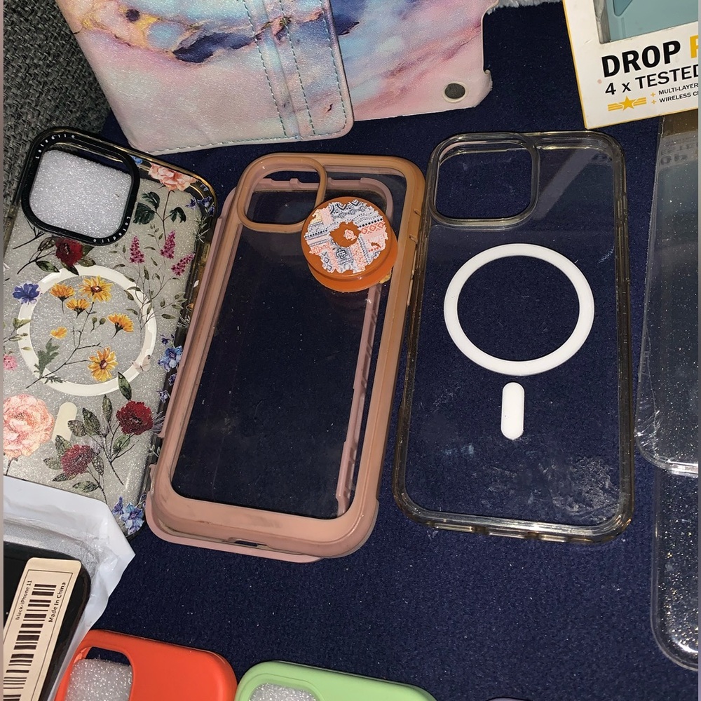 NEW-Apple iPhone case lot,with 3 pop sockets,a laptop & IPad covers,23